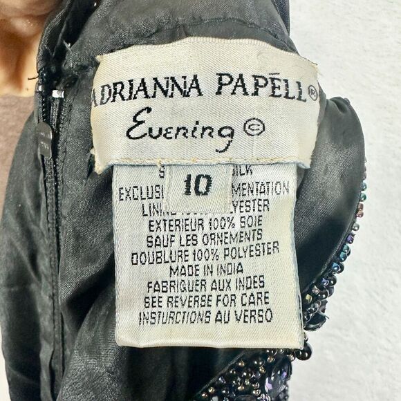 Adrianna Papell Evening Silk Beaded Gown Size 10 Black Special Occasion Formal - Picture 10 of 11